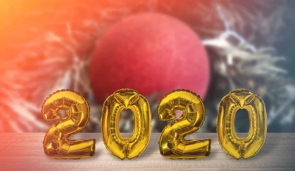 Zlaté Vzduchové Balónky 2020 Rozmazaným Abstraktním Pozadím Nového Roku Koncept — Stock fotografie