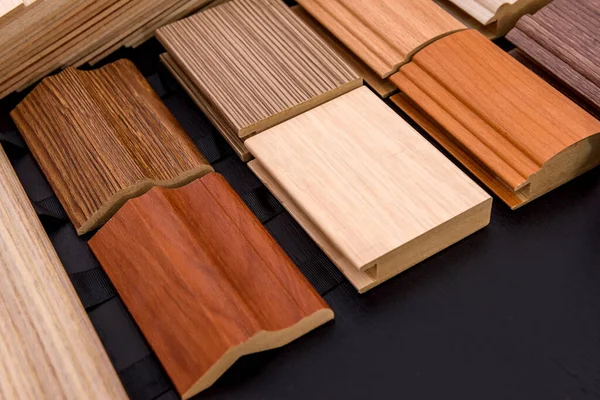 Plywood Sampler Fan Wooden Desk Close — Stock Photo, Image