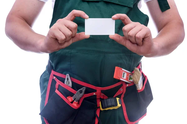 Male Hands Holding Visit Card Close — Stock Photo, Image