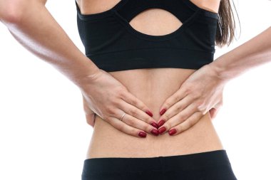 Kadın eli arkada, yakın plan beyaz üzerine izole edilmiş.