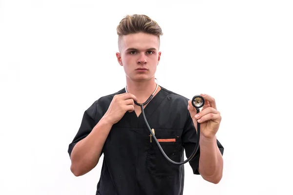 Doktorovy Ruce Stetoskopem Zavřou Lékařský Pracovník Nabízející Pomoc — Stock fotografie