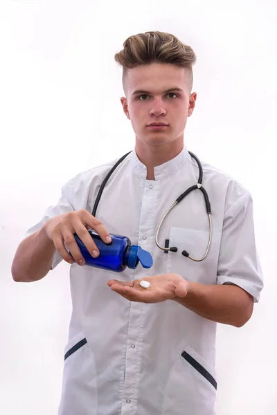 Arzt Bietet Weiße Pillen Medikamenten Und Apothekenkonzept — Stockfoto