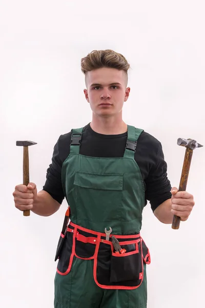 Sanierungskonzept Junger Mann Mit Werkzeug Isoliert Auf Weißem Hintergrund — Stockfoto