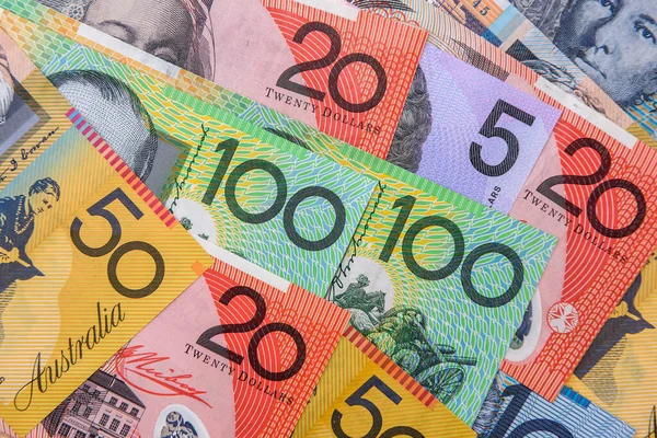 Colorful australian dollar banknotes close up on table