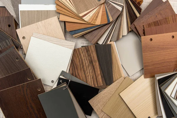 Wooden color swatch choosing wood material for architect or interior designer