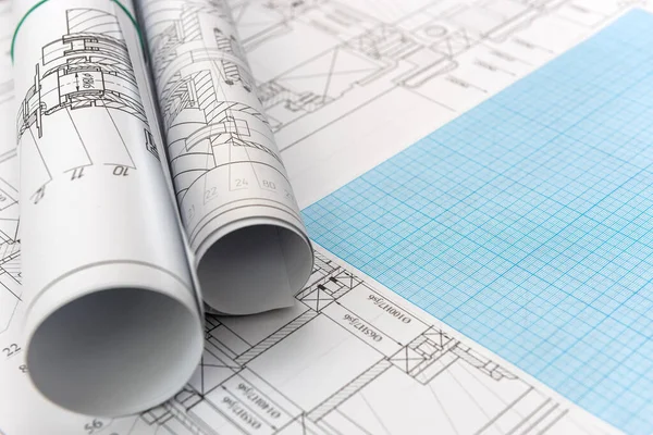 Technical Drawing Millimeter Paper Drawing Tools Mathematics Engineering — Stock Photo, Image