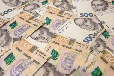 Ukrayna Para geçmişi. 500 banknot. Hryvnia (UAH). Üst görünüm.