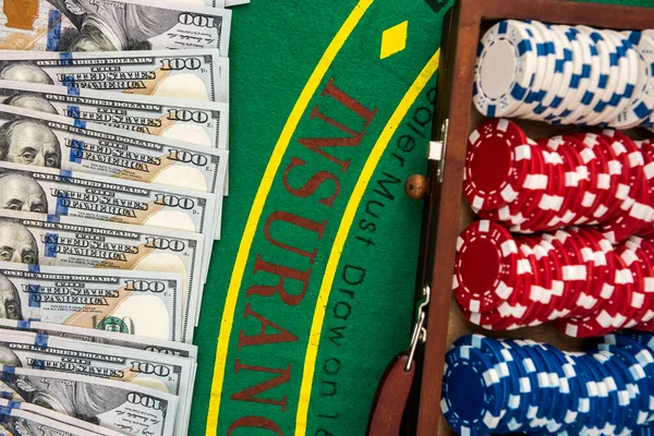 Full Case Poker Chips Dollars Gaming Table Poker — Stock Photo, Image
