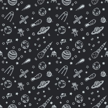 Elle çizilmiş astronomi doodle seamless modeli.