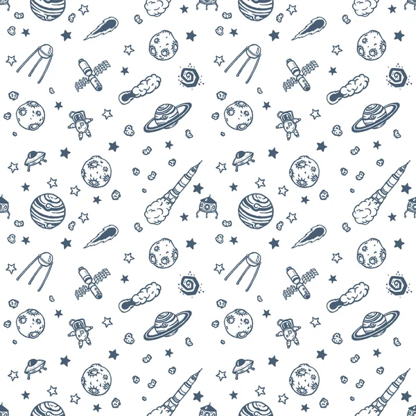 Elle çizilmiş astronomi doodle seamless modeli. — Stok Vektör