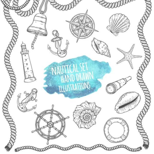 Hand drawn nautical illustrations. — Stock Vector