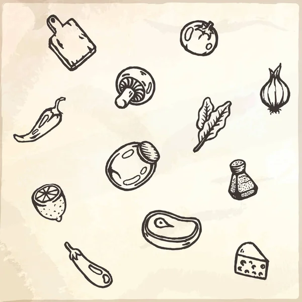 Reihe von Lebensmitteln handgezeichnete Doodles. — Stockvektor