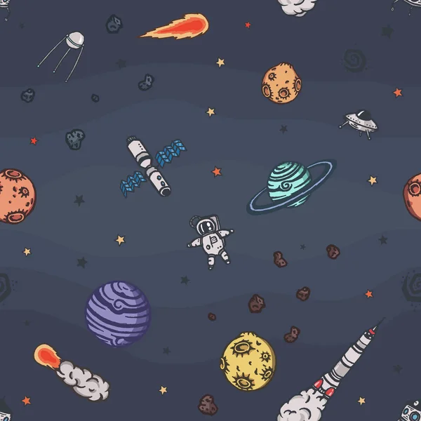 Hand drawn astronomy doodle seamless pattern.
