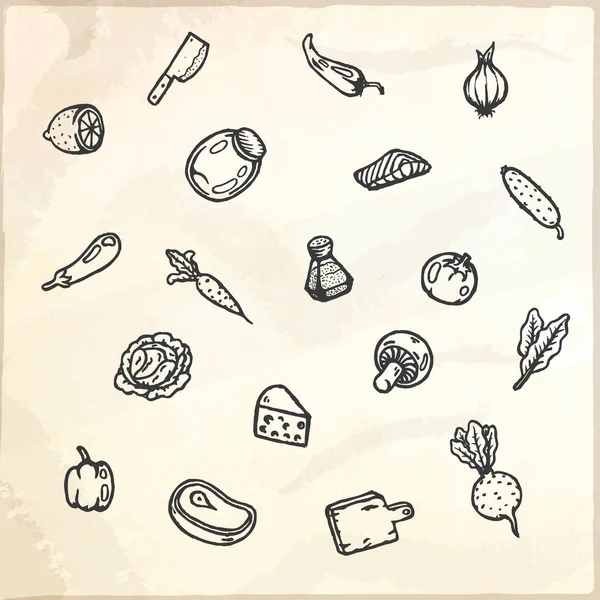 Reihe von Lebensmitteln handgezeichnete Doodles. — Stockvektor