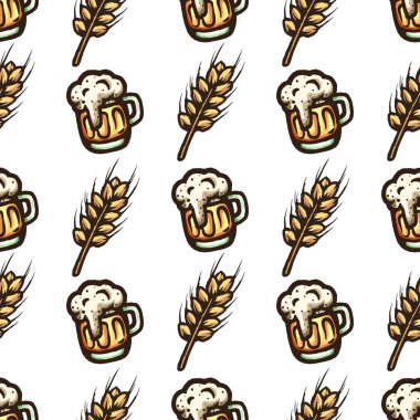 Elle çizilmiş Dikişsiz desen bir bira Tema.