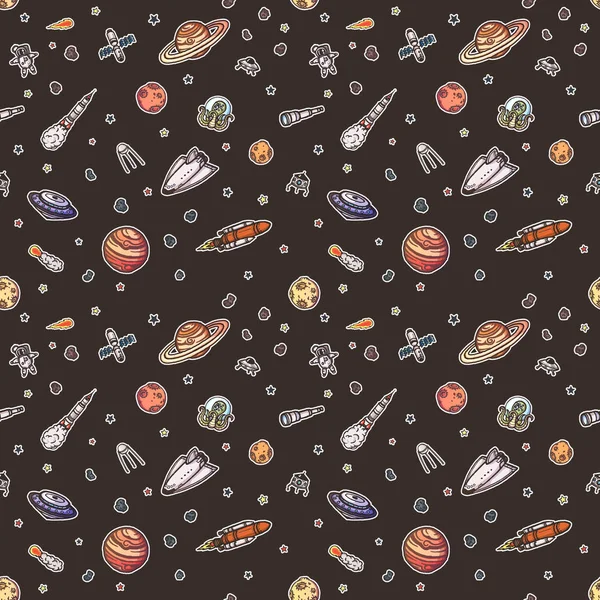 Hand drawn astronomy doodle seamless pattern.