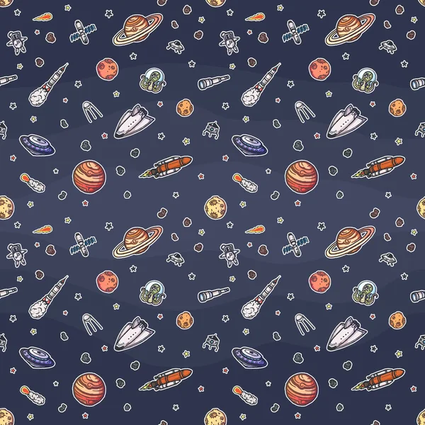 Hand drawn astronomy doodle seamless pattern.