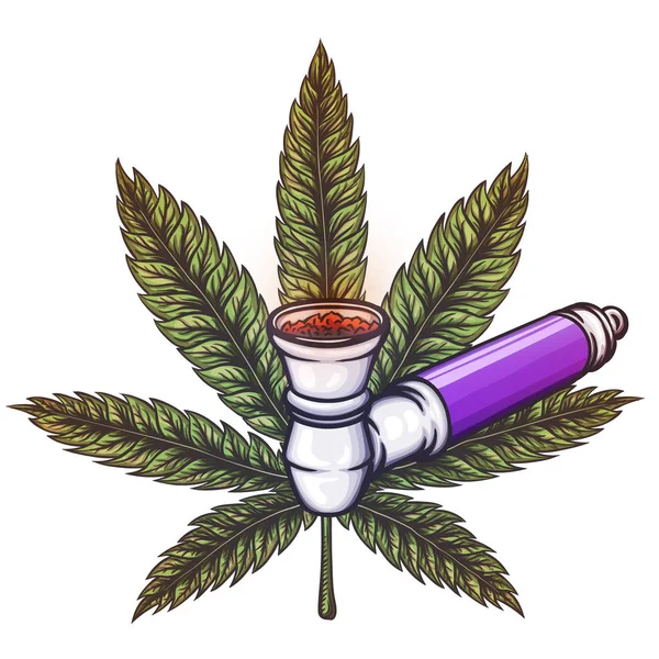 Hoja de cannabis con tubo . — Vector de stock