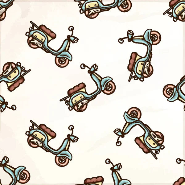 Hand drawn retro scooters seamless pattern.