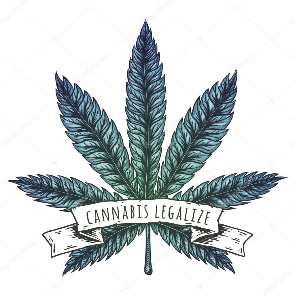 Cannabis leaf. Hand drawn isolated vector illustration.