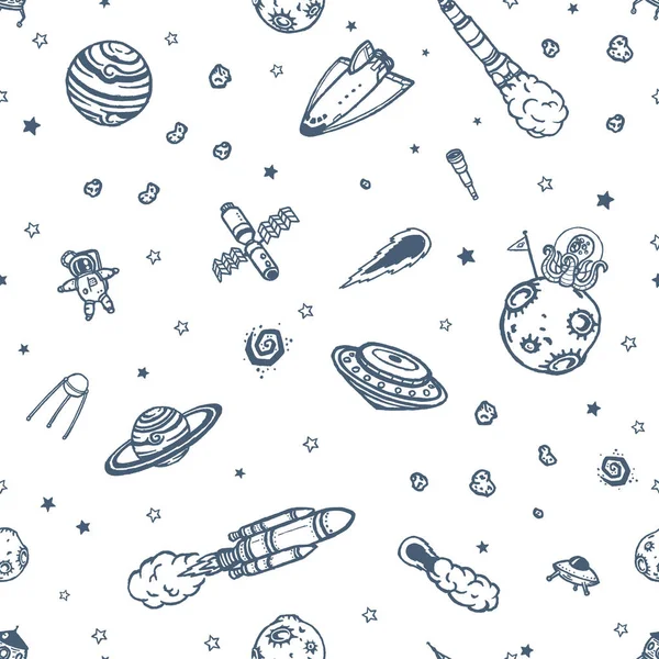 Elle çizilmiş astronomi doodle seamless modeli. — Stok Vektör