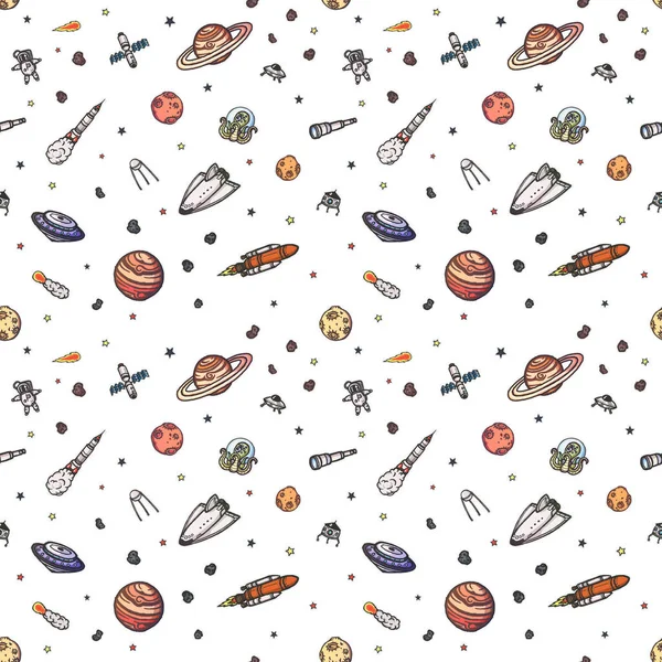 Hand drawn astronomy doodle seamless pattern.