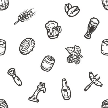 Elle çizilmiş seamless modeli bira malzeme ile.
