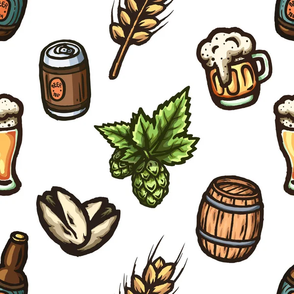 Ручной рисунок бесшовной картины на тему пива . — стоковый вектор