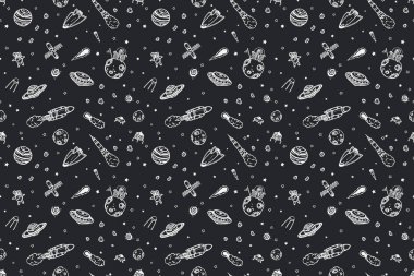 Elle çizilmiş astronomi doodle seamless modeli.
