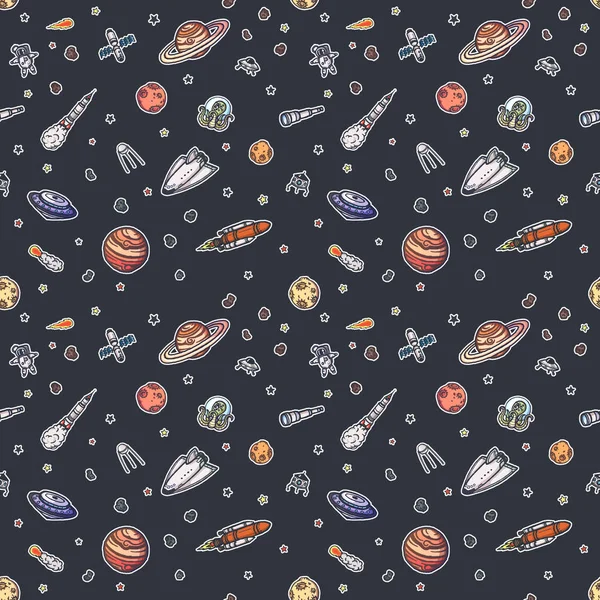 Hand drawn astronomy doodle seamless pattern.