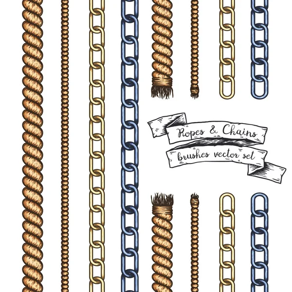 Conjunto de cepillos editables dibujados a mano de cuerdas y cadenas . — Archivo Imágenes Vectoriales