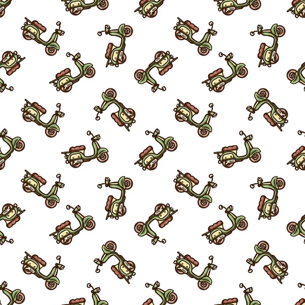 Hand drawn retro scooters seamless pattern.
