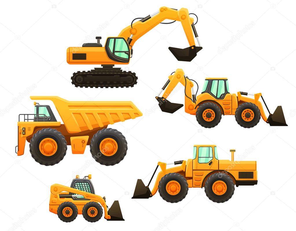 Construction equipment vector isolated set.