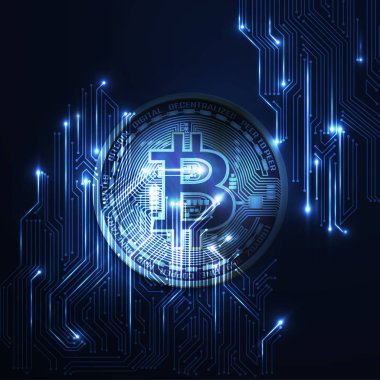 Bitcoin neon parlayan logo.