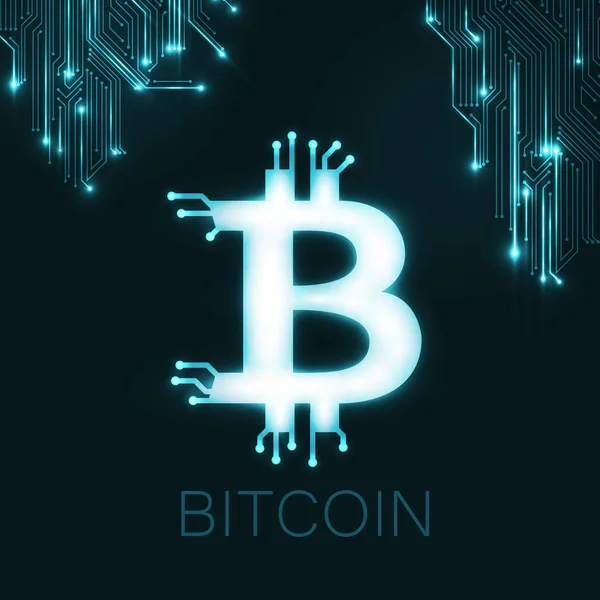 Leuchtendes Bitcoin-Logo. — Stockvektor