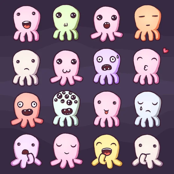 Conjunto de pequeños monstruos lindos emoticonos . — Vector de stock