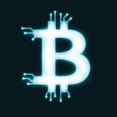 Bitcoin neon parlayan logo.