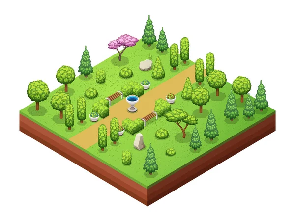 Isometric trees and park objects collection. — Stock Vector