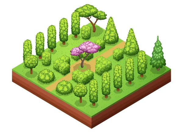 Isometric trees and park objects collection. — Stock Vector