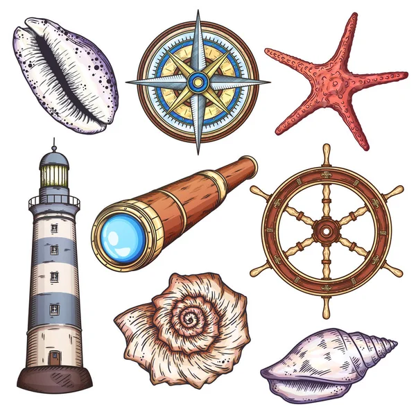 Set di illustrazioni nautiche . — Vettoriale Stock