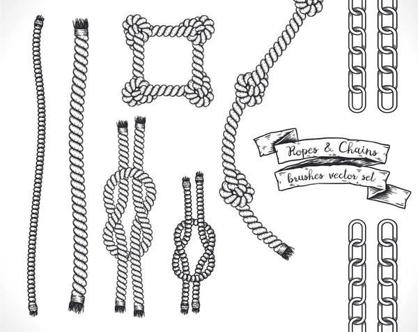 Conjunto de escovas editáveis desenhadas à mão de cordas e correntes . —  Vetores de Stock