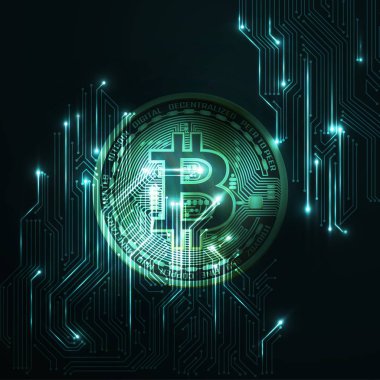 Bitcoin neon parlayan logo.