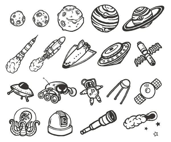 Hand drawn set of astronomy doodles. — Stock Vector