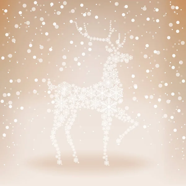 Silhouette eines Hirsches mit Schneeflocken. Vektor-Weihnachtskarte. bei — Stockvektor