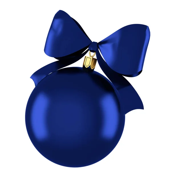 Niebieska bombka z kokardą wstążkami. Boże Narodzenie dekoracje isola — Zdjęcie stockowe