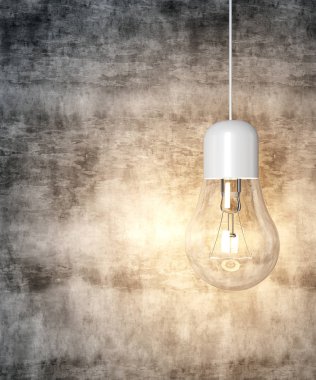 Lamba ampul beton zemin üzerine. Lamba yanar. Işık 