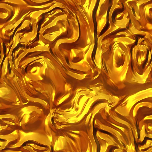 Melted liquid gold. Wavy golden surface. Golden cream. Seamless texture or background.