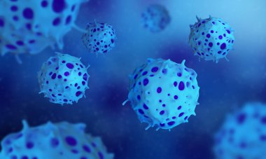 Virüs. Tehlikeli virüs ya da mikroskop altında bakteriler. Biyolojik tehlike. Grip hücreleri. Tıbbi illüstrasyon. 3D görüntüleme. Yüksek çözünürlük.