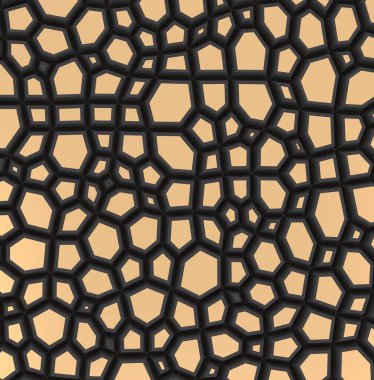 Parametrik altıgen arkaplan. Siyah ve altın renkli modern duvar. 3D tasvir. Karanlık arkaplan.