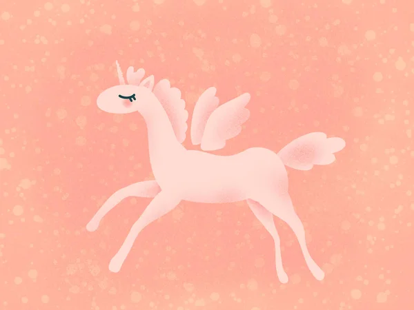 Cartoon White Unicorn Pink Background Cute Drawing Illustration — Stock Photo, Image